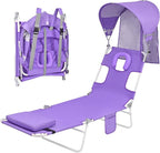 Backpack Beach Tanning Chair with Canopy and Face Hole, 6-Position Folding Lay Out Lounge Chair, UPF 50+ Wind-Resistant Sun Shade, Portable Recliner for Sunbathing, Outside, Poolside, Lawn, Patented