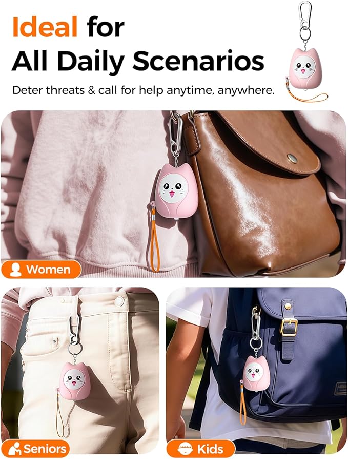 ESSAGER Personal Safety Alarm for Women, 130dB Loud Siren, Replaceable Battery, Built-in LED Light, Portable Keychain & Carabiner. Self Defense Security Alarm for Kids, Seniors(Pink)
