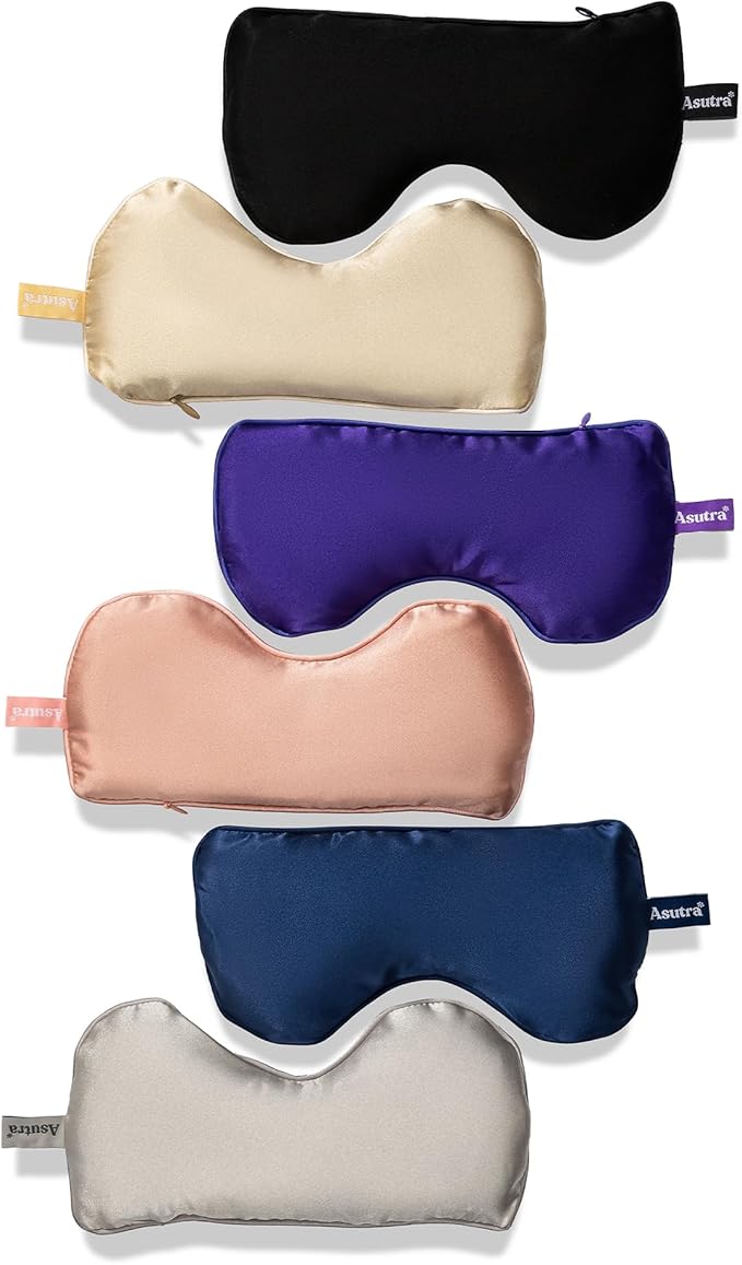 ASUTRA Silk Eye Pillow for Sleep, Purple - Filled w/Lavender Buds & Flax Seeds, Weighted Eye Mask, Meditation & Light Blocking Blindfold, Cooling Gel Mask Included