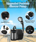 2026 Upgraded Portable Shower for Camping, Rechargeable Camping Shower with Intelligent LED Display, 10 Spray Modes, IPX7 Waterproof Outdoor Camp Pump for Hiking, Travel, Car, Pet