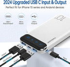 Power Bank 10000mAh Portable Charger Slim External Battery Pack with 2 USB 2.4A Outputs and USB C in/Out Compatible with Huawei iPhone 16 15 14 13 12 iPad Samsung Galaxy S20 Android Tablet (White)