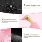 Compact Small Umbrellas for Rain&Sun, Cute Design Duck Head Umbrella for Girls Gifts, 8 Ribs Folding Umbrella with Wooden Handle