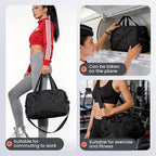 Small Gym Bag 14 Inch Duffel Bag for Women & Men,Waterproof Travel Sports Bags,Mini Gym Duffel with Bottle Holder,Foldable Lightweight Carry On Duffle-Black