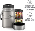 THERMOS Stainless King Vacuum-Insulated Food Jar Matte Steel | With Storage Containers | Built-in Handle | 47 Ounce | Pack of 4