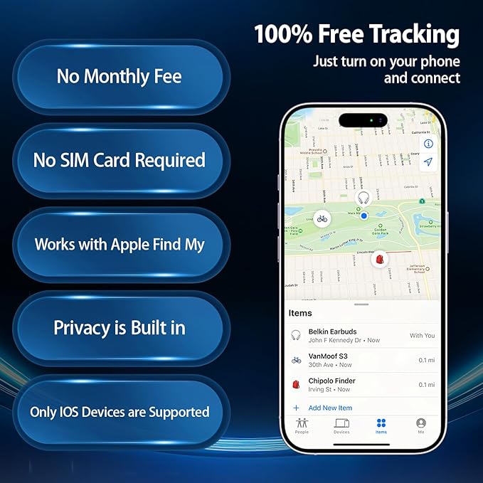 GPS Tracker for Vehicles, No Subscription or SIM Required, Hidden Vehicle Locator, Magnetic Waterproof, Accurate Tracking, 365-Day Battery Life, iOS Only (Black)