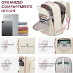 LOVEVOOK 40L Large Travel Backpack for Women Men, 17 Inch Carry on Backpack for Traveling on Airplane, Personal Item Travel Bag Airline Approved, Business Causal Weekender Backpack, Beige-Pink