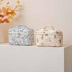 uekeboag Large Travel Quilted Makeup Bag for Women, Floral Cotton Cosmetic Bag, Coquette Aesthetic Floral Toiletry Organizer Bag