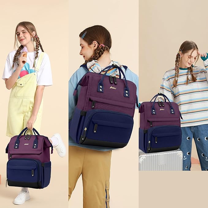 Laptop Backpack for Womem Work Bags: 15.6 Inch Travel BackPacks With USB Charging Port Anti Theft Fashion College BookBag Durable Back Pack Purse Bussiness Daypack for Nurse Teacher Purple Blue