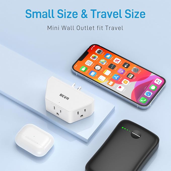 BEVA Multi Plug Outlet Extender, 3 Prong Plug Extender with 3 AC Outlets, Compact Multi Plug Wall Adapter for Travel Cruise Ships Dorm Rooms Office Home Essentials (1 Pack)