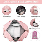 Duffle Bag for Travel, Weekender Bag with Shoe Compartment, Carry On Overnight Bag for Women with Toiletry Bag, Gym Bag with Wet Pocket, Hospital Bags for Labor and Delivery Beige