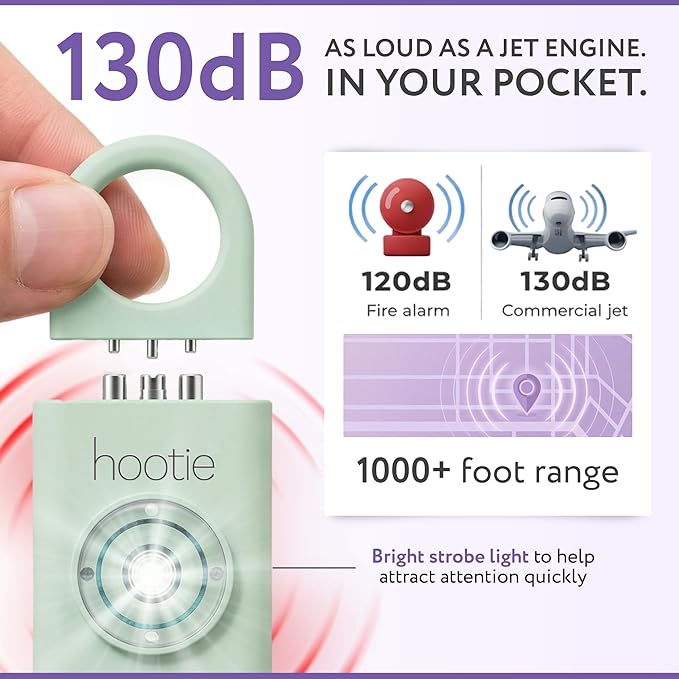 HOOTIE Personal Safety Alarm Keychain, 130dB Personal Alarm for Women Men and Kids, Pull Pin Emergency Panic Alarm with Strobe Light, Portable Self Defence Alarm for Campus Travel and Running - Mint