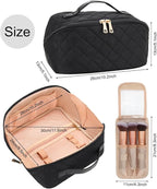 Relavel Travel Makeup Bag, Large Capacity Cosmetic Bag for Women, Waterproof Portable Makeup Pouch with Separate Makeup Brush Board, Wide Open Flat Toiletry Bag - Black