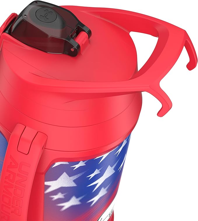 Under Armour Insulated Water Bottle with Handle & Fence Hook, Half Gallon Sports Water Jug, Leak-Resistant & BPA-Free for Baseball, Football & Gym - Red Americana, 64oz