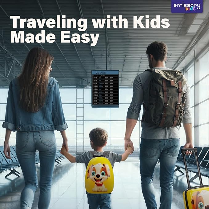 emissary Kids Luggage with Wheels, Hardside Toddler Carry On Suitcase Set, Lightweight Rolling Travel Bag for Boys and Girls, Airline Approved Travel Gifts - Puppy
