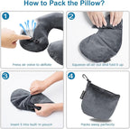 Keemall Inflatable Travel Neck Pillow, Super Soft Plane Neck Support Pillow for Travel Ariplane Sleep Support, Adjustable Neck Cushion Headrest Pillow, Folds Up Nicely, Black Grey