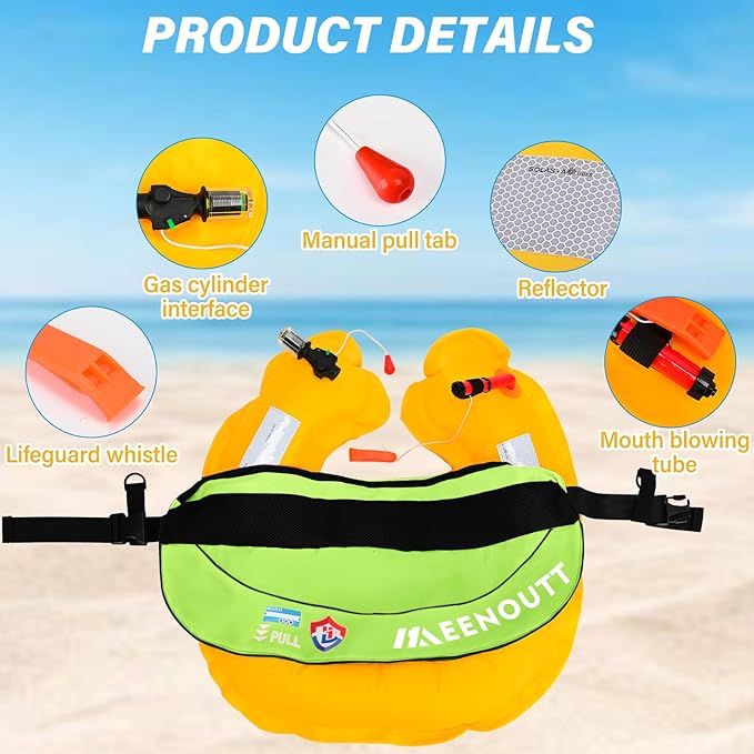 Automatic Inflatable Belt Pack Water Sports Jacket Waist Belt PFD for SUP Paddleboarding Fishing Boating Kayaking（fit 80-330 lbs） (Fluorescent yellow)
