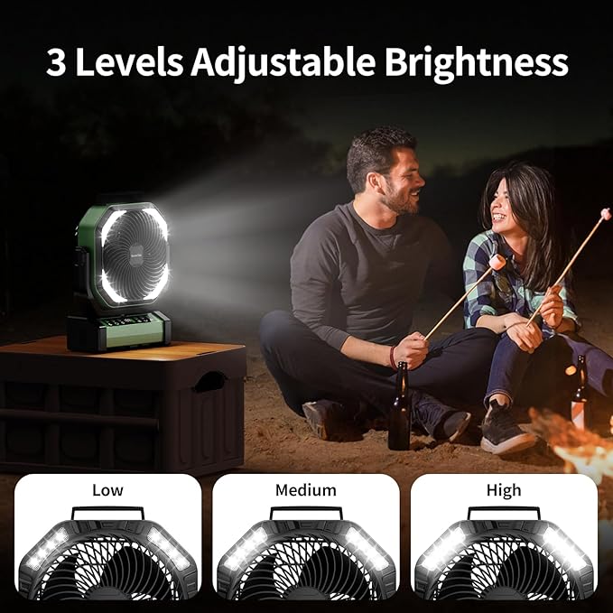 Socool Camping Fan with Light, 20000mAh Rechargeable Battery Fan with Remote, 112Hrs & 8 Speeds, Digital Display, Timer, Auto Oscillation, 270° Pivot & Hook for Outdoor Tent, Hurricane, Power Outage