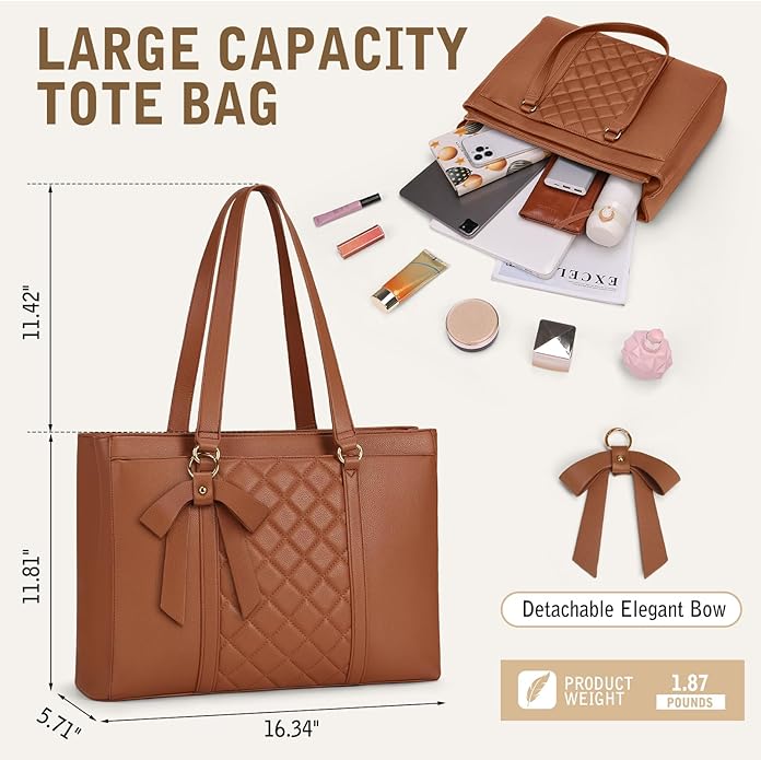RAINSMORE Laptop Bag for Women 15.6 Inch Work Tote Bags Waterproof Leather Laptop Tote Professional Computer Briefcase