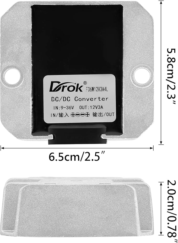 DROK Boost Buck Converter 9V-36V to 12V 3A 36W Aluminium Shell Waterproof Auto Step Up Down Voltage Regulator 12V Volt Transformer for Car Audio Solar Power System LCD Television LED Display Screen