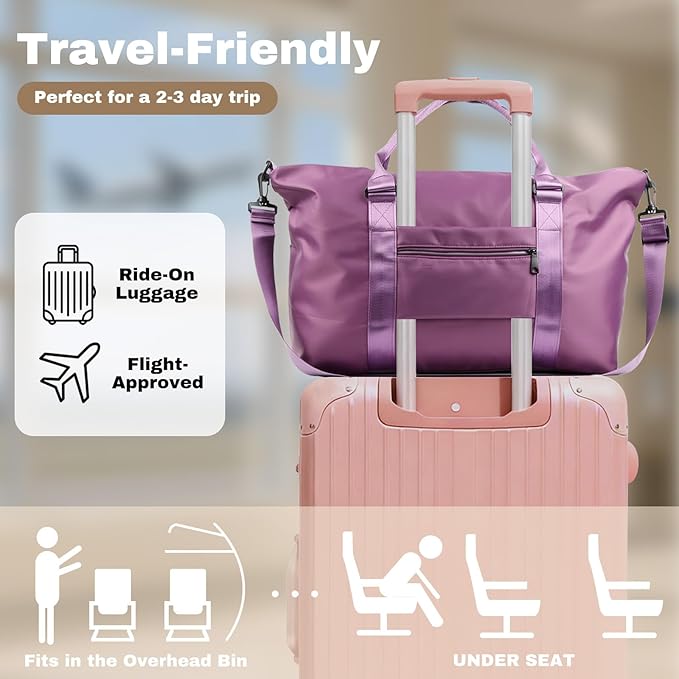 Weekender Duffel Bags for Women, Purple Travel Totes Bag for Airplane Essentials, Overnight Bags for Women with Trolley Sleeve, Large Carry On Hospital Bag for Labor and Delivery, Sport, Gym