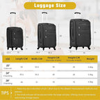 Lightweight Expandable Softside Luggage Sets 3 Piece, Large Capacity Travel Suitcase with Spinner Wheel, TSA Lock, Easy Access Design and Adjustable Telescoping Handle (Black)