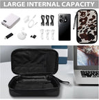 Cow Print Electronic Organizer Travel Cable Organizer Storage Bags for Data Cables, USB C Charger, SD Card, Hard Drive, Charging Cord, Mouse, Power Bank