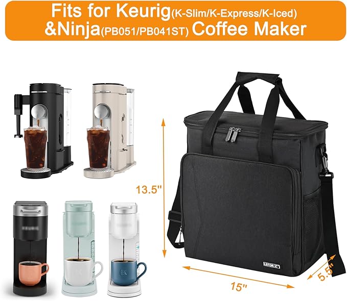 LEFOR·Z Travel Coffee Maker Carrying Bag Compatible with Keurig K-Slim/K-Express/K-Iced/Ninja PB051/PB041ST,Single Serve Coffee Maker Portable Storage Bag with Shoulder Strap(Patented Design)