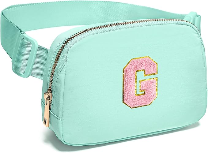 Gitus Belt Bag Fanny Pack Crossbody Bags with Initial Letter Patch Cute Stuff Birthday Gifts for Teenager Girls Trendy Preppy Stuff for Teen Girls Cool Stuff for Teens (Mint Green-G)