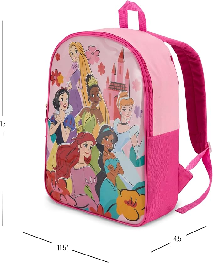 Disney Princess Backpack for Kids - Cute & Durable Kids Backpack for Girls with Padded Straps & Zip Compartment - Ideal Toddler Bookbag for School & Travel - 15”