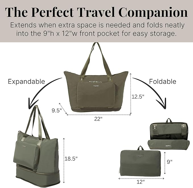 Baggallini Carryall Expandable Lightweight Travel Tote 22" Packable Folding Compact Nylon Washable Weekender w/Luggage Sleeve