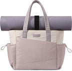 LOVEVOOK Gym Tote Bag for Women, Puffy Yoga Mat Bag with Large Cup Holder & Wet Pocket, Work Nurse Bag for Travel Workout