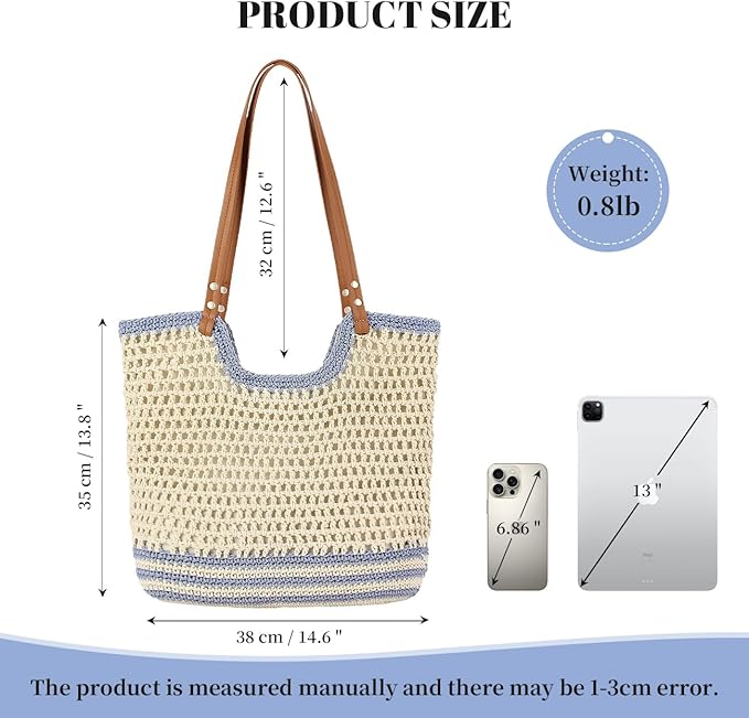 Crochet Beach Bag Summer Woven Tote Bag Crochet Purse for Women handbags Boho Shoulder Bags for Travel Vacation