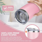 20 oz Tumbler with Lids and Straws, Stainless Steel Insulated Travel Coffee Mug, Double Wall Vacuum Insulated Tumblers, Powder Coated Coffee Tumbler for Cold & Hot Drinks (Pink)