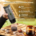 CAFFETTO - Portable 3-in-1 Coffee Maker (Capsule & Ground) - USB-C self-heating espresso machine - 20-bar pump pressure, 7500mAh battery - One-touch operation, detachable parts - Grey