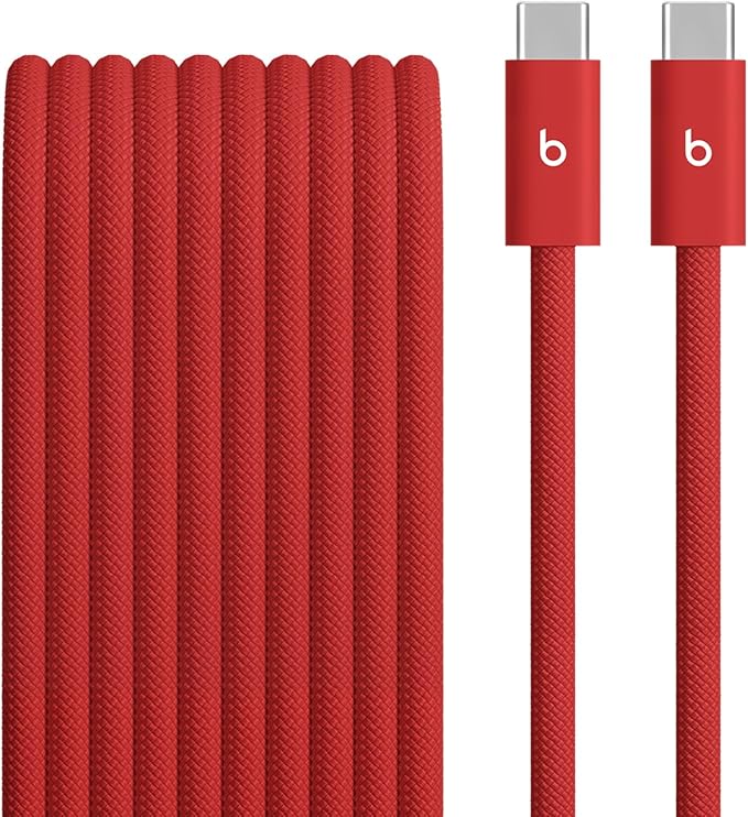 Beats 240W USB-C to USB-C Braided Cable, Fast Charging, Durable/Tangle Free, Compatible with Apple and Android Devices (3 m/10 ft) – Rapid Red