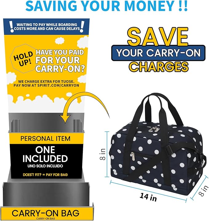 Apenze Small Gym Bag 14 inch lightweight Carry On Mini Duffel Bag for Travel Sport - Polka Dot Blue