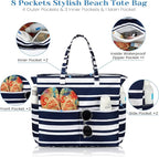 Trifabricy Beach Bags for Women Waterproof Sandproof Women Tote Bag, Large Beach Bag with Zipper for Gym Travel Vocation
