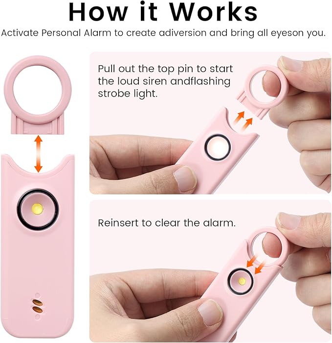 TIPSEAN Personal Safety Alarm - 135dB Ultra Loud Siren with LED Strobe Light, USB-C Rechargeable, Compact Keychain Alarm for Women/Men, Emergency Flashlight & Vibration Alert(Pink)