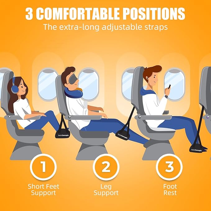 2 Pack Airplane Foot Hammock Travel Footrest - Long Flight Must Haves - Foot Rest for Air Travel,Essentials for Travel & Home (Blue)