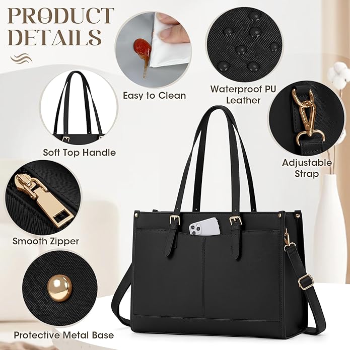 Laptop Bag for Women with Insulated Lunch Compartment 15.6 Inch Pu Leather Work Tote Computer Briefcase Bag for Office