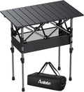 Anbte 2ft Small Roll Up Camping Table, 2 Adjustable Height Aluminum Portable Camping Table with Storage Net & Bag, Lightweight Waterproof Folding Table for Indoor Outdoor BBQ Picnic, 25” X 16”, Black