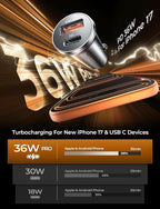 LISEN 69W Mini Cigarette Lighter Adapter Car Charger USB C Fast Charging, 12V Cigarette Lighter USB Car Charger Fast Charging Adapter, for iPhone 17 Pro Max 16 15 14 13 12 Plus Mini, Samsung S26 S25