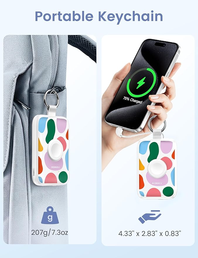 RORRY CharmGo Portable Charger, 10000mAh 20W Fast Charging Portable Charger Power Bank with Built in Cables, Travel Battery Pack for iPhone 17/16/15/14/13/12 and Apple Watch, Graffiti