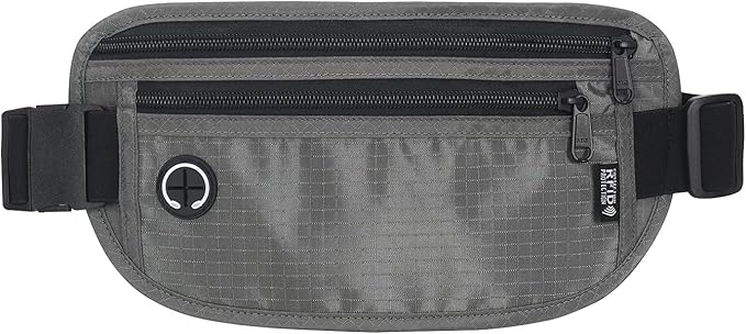 Slim Money Belt for Travel - Anti-Theft Hidden Passport Holder Waist Wallet with Secure Pouch for Cash, Credit Cards (Small Grey)