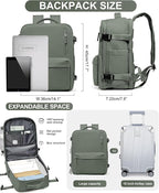 WONHOX Large Travel Backpack Women,Carry On Backpack Flight Approved 18x14x8 inches Bag Spirit Airlines Personal ltem,College Sports Hiking Rucksack Laptop Blackpack mochila de viaje,Green