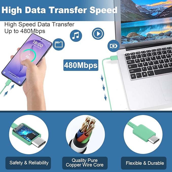 25W Super Fast Charging Cord Type C Block &10Ft USB C Android Phone Charger Cable for Samsung Galaxy S26 Ultra/S26/S26+/S25 Ultra/S25/24 Ultra/S24/S23 Ultra/S22 Ultra//Note 20/10,Green