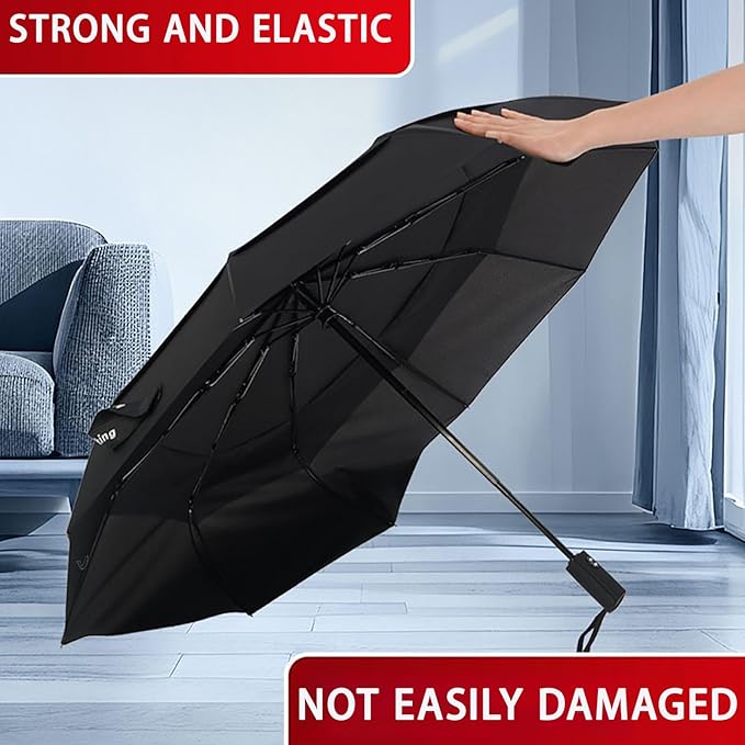 Umbrella Reverse Folding Umbrella Windproof Travel Umbrellas for Rain - Easy Auto Open Close, Durable & Compact Umbrella, Strong Fiberglass Frame, Waterproof Canopy - Backpack, Purse, Portable Umbrella for Travel