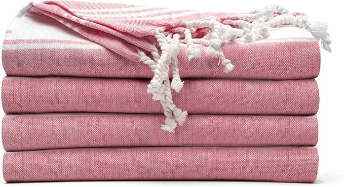 Cotton Turkish Beach Towel with Towels Oversized 36"x72" Pool Absorbent Extra Large Quick Dry Sand Travel Towel (Tomato Red, 4 Pack)