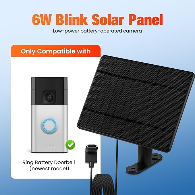 Solar Charger Only Compatible with Battery Doorbell (Type-C Port) Waterproof Continuously Solar Panel, Adjustable Panel