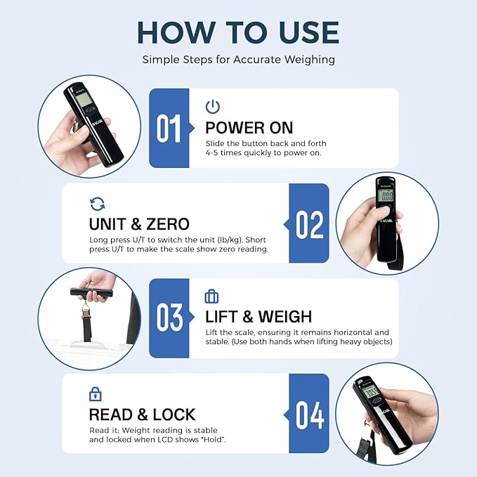 BAGAIL Digital Luggage Scale, 110lbs Hanging Baggage Scale with Backlit LCD Display, Portable Suitcase Weighing Scale, Travel Luggage Weight Scale with Hook, Strong Straps for Travelers
